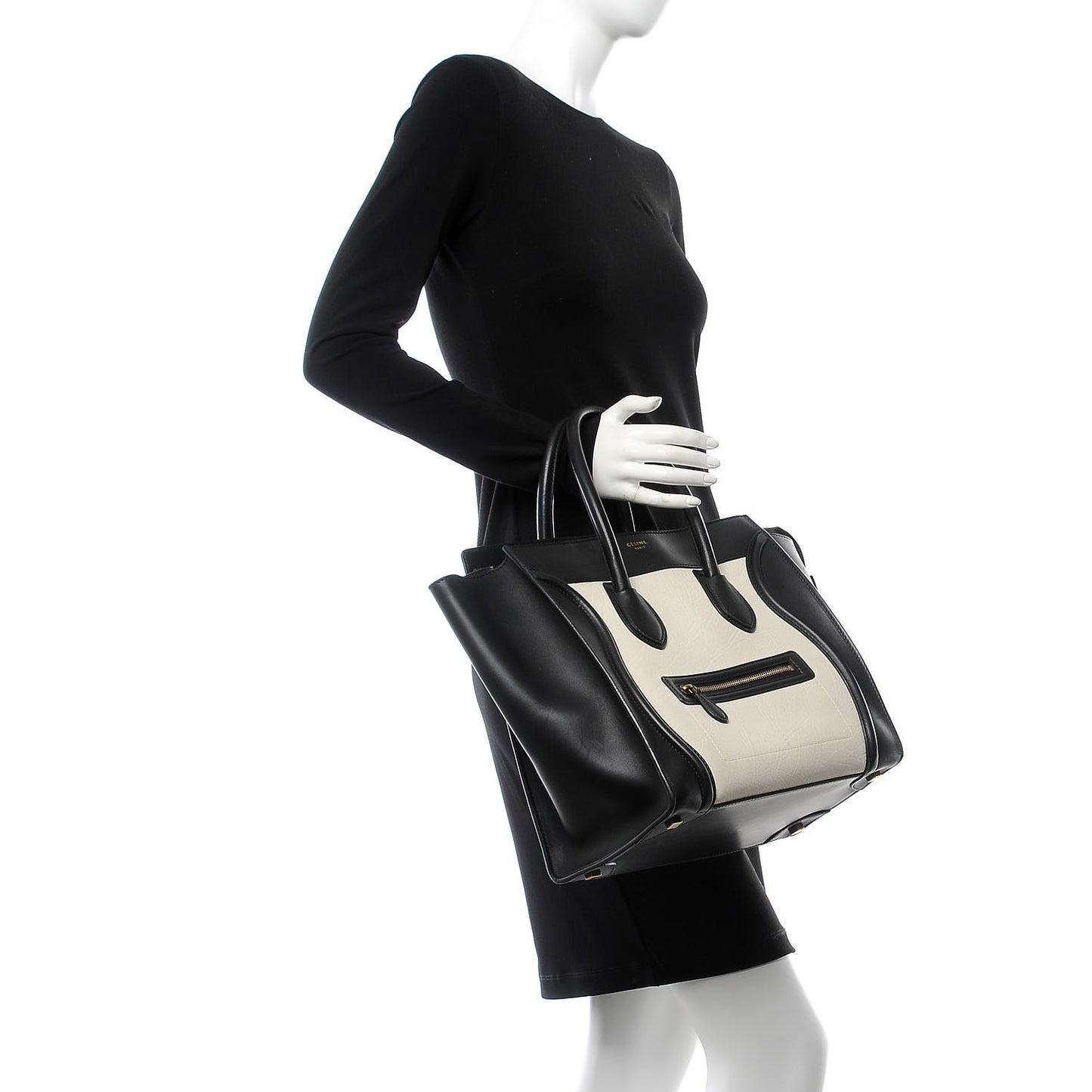 Smooth Calfskin Shrunken Lambskin Mini Bi-Color Luggage Black White
