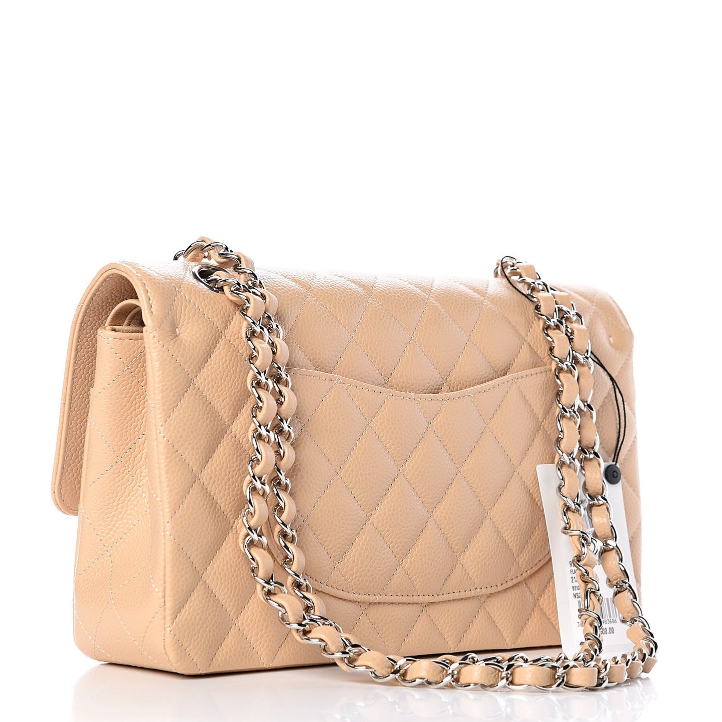 Caviar Quilted Medium Double Flap Beige