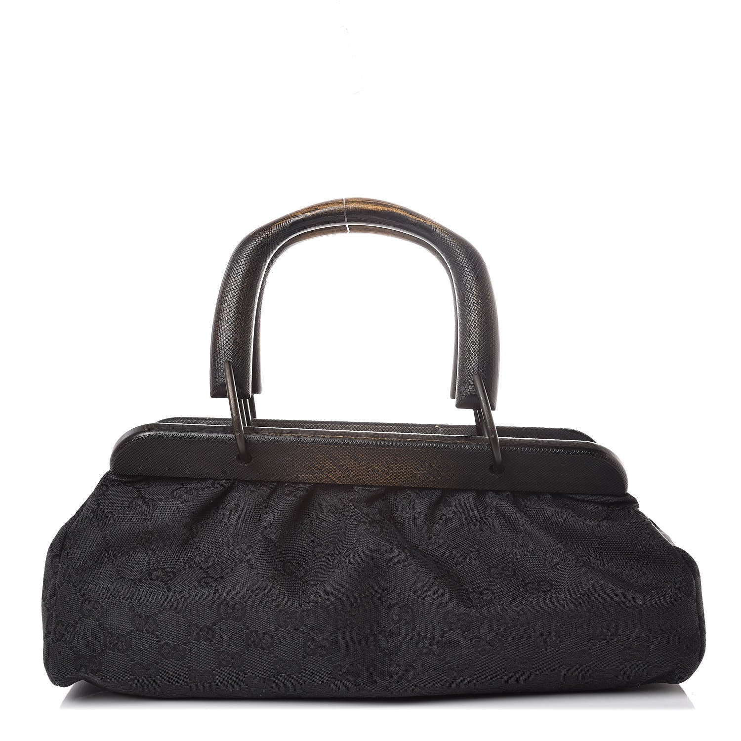 Gucci Monogram Wood Handle Frame Doctor Bag Black 1 of 9