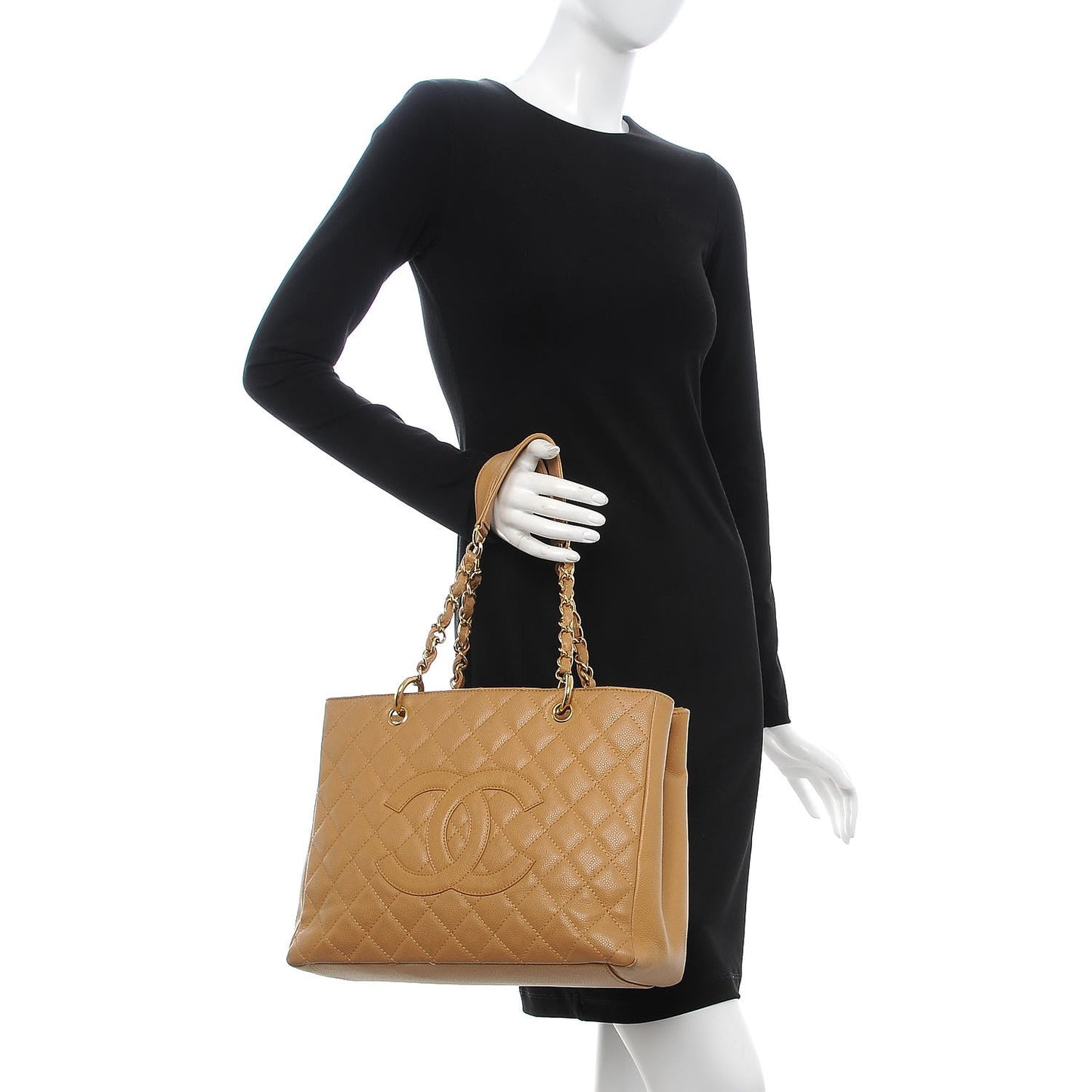 Caviar Quilted Grand Shopping Tote GST Beige