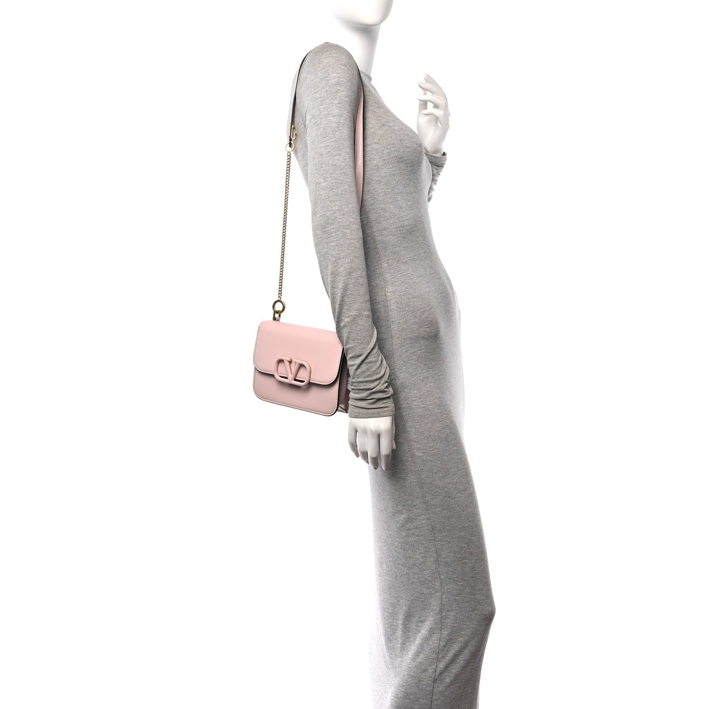Grainy Calfskin Small VSling Shoulder Bag Water Rose