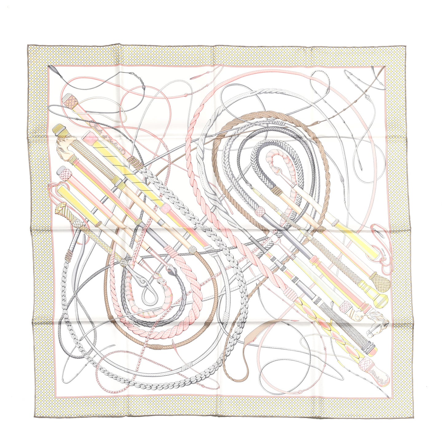 Silk Fouets Et Badines Scarf 90 White Rose Beige