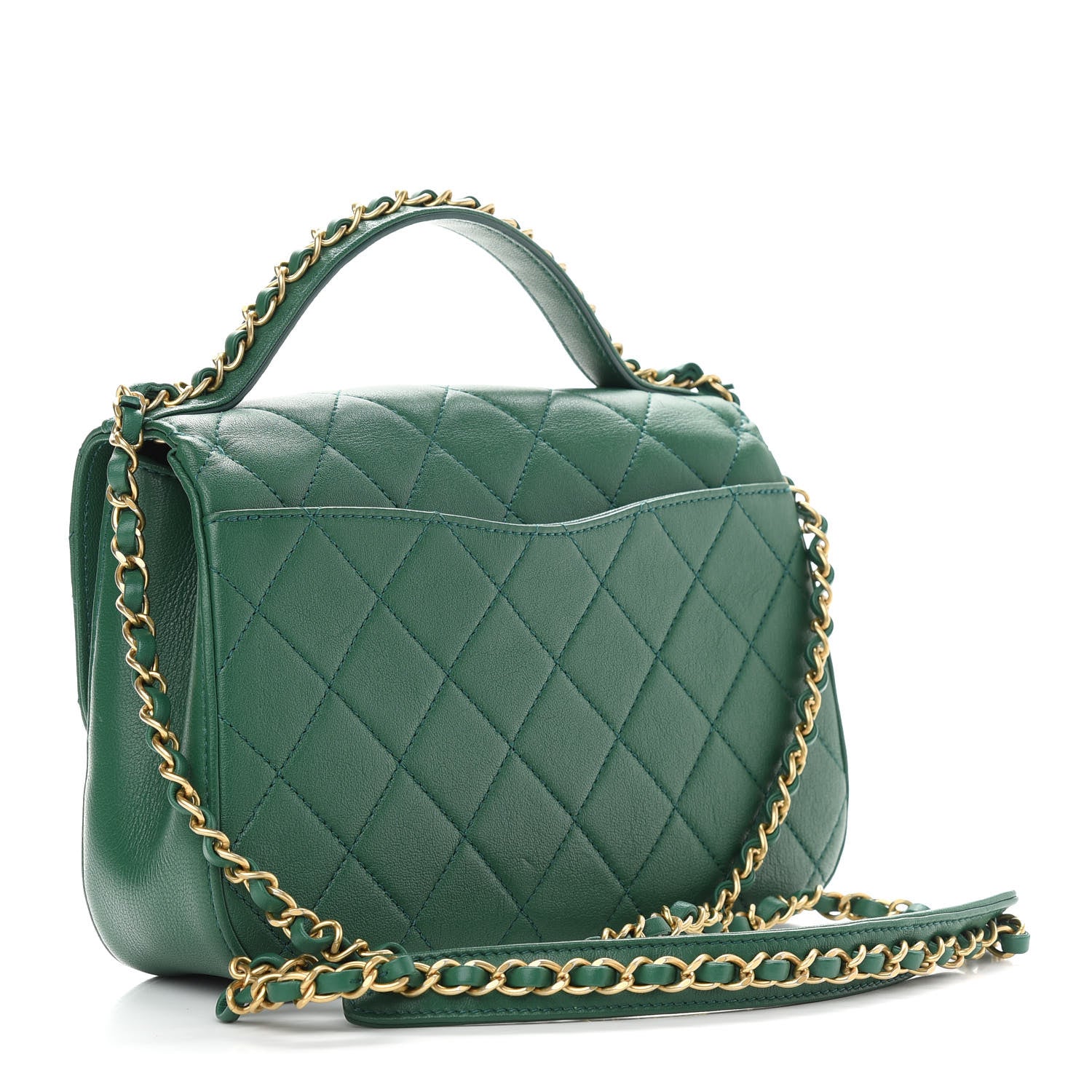 Chanel Lambskin Quilted Chain Infinity Top Handle Flap Green 3 of 10