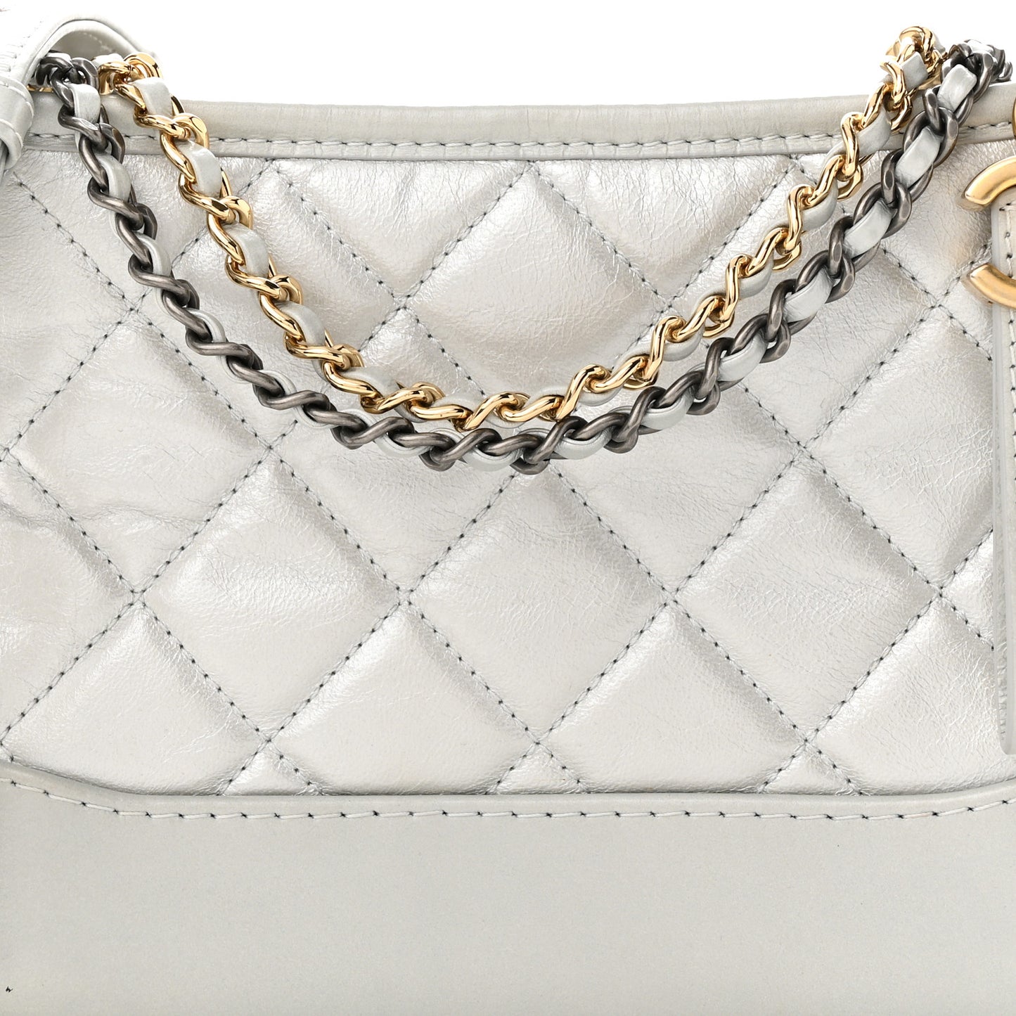 Metallic Aged Calfskin Quilted Small Gabrielle Hobo Silver