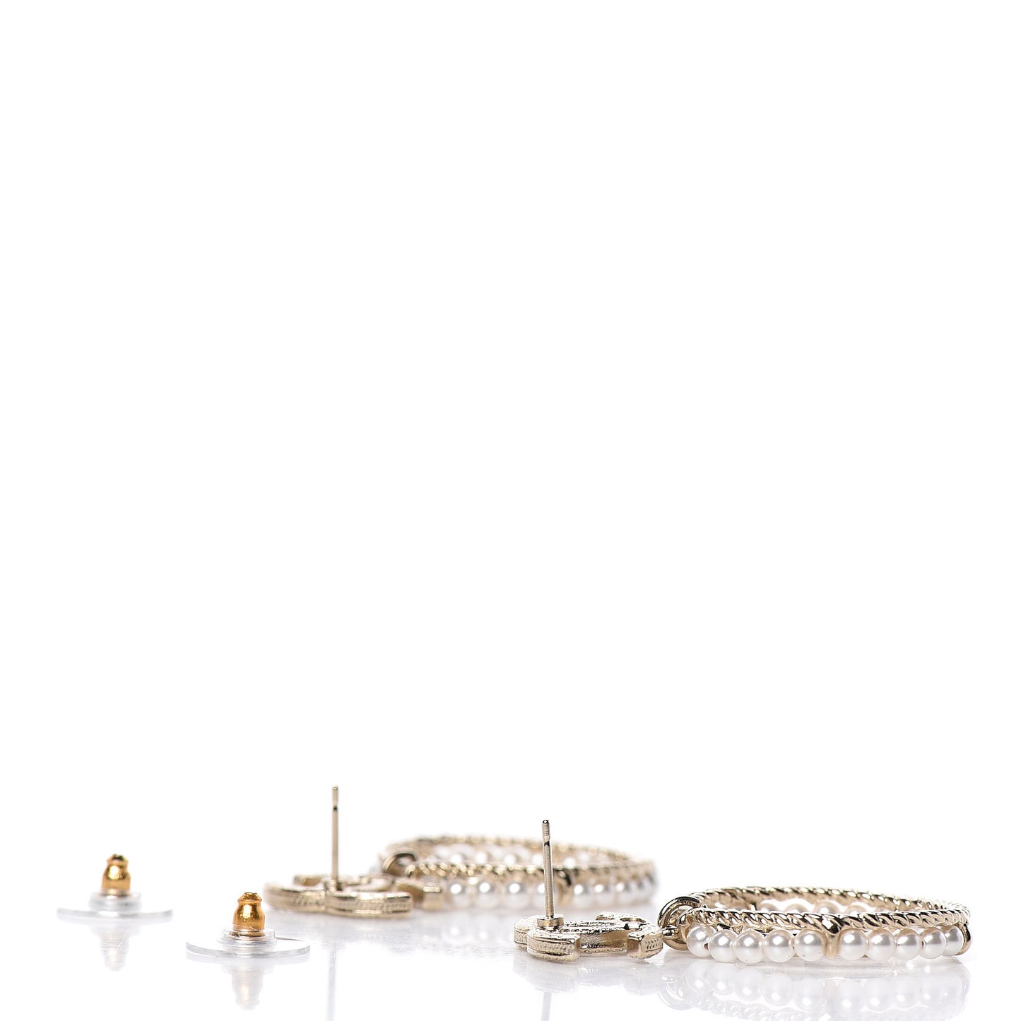 Crystal Pearl Charms CC Drop Earrings Gold