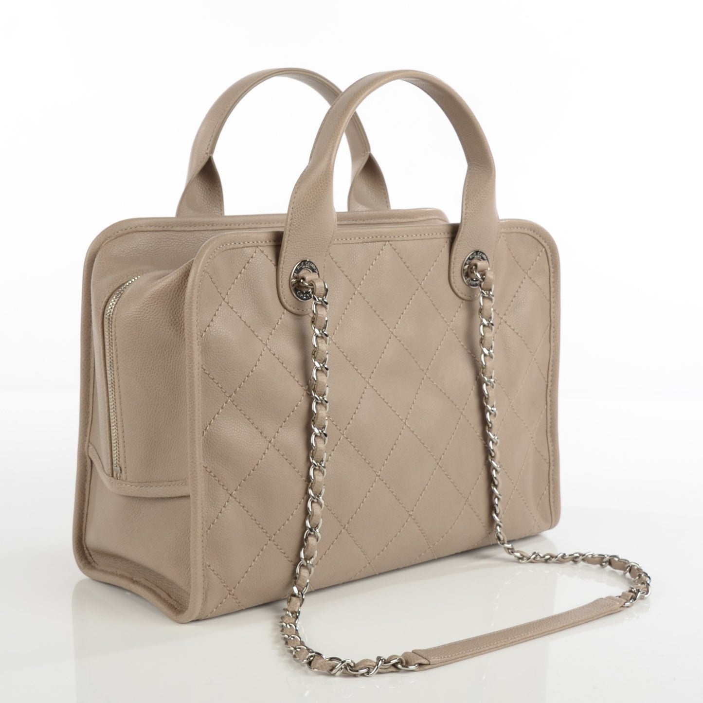 Caviar Quilted Deauville Bowling Bag Beige