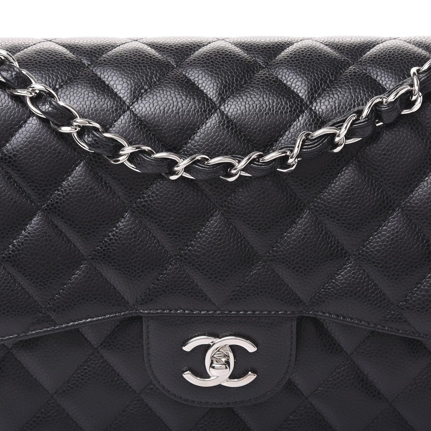 Caviar Quilted Jumbo Double Flap Black