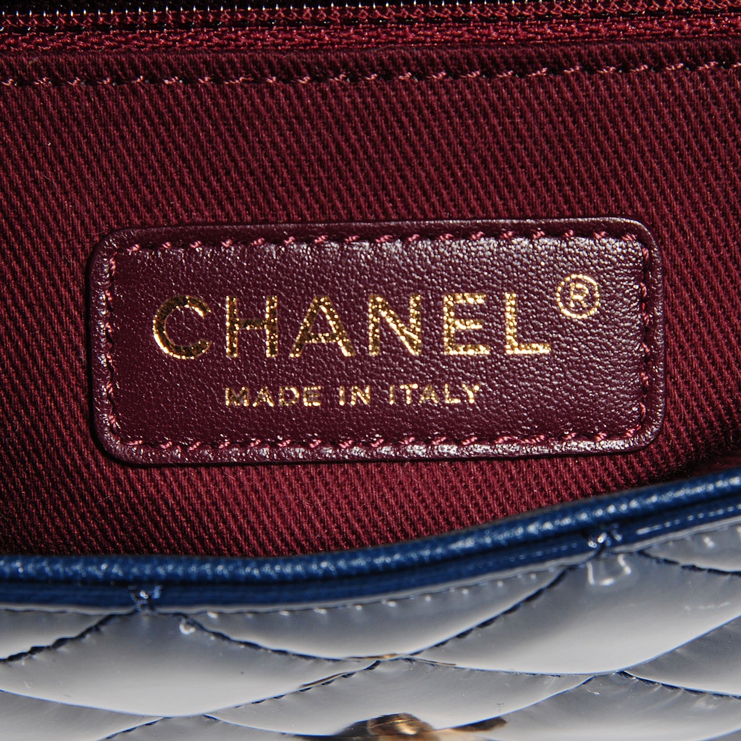 Patent Goatskin Quilted CC Eyelet Small Flap Blue