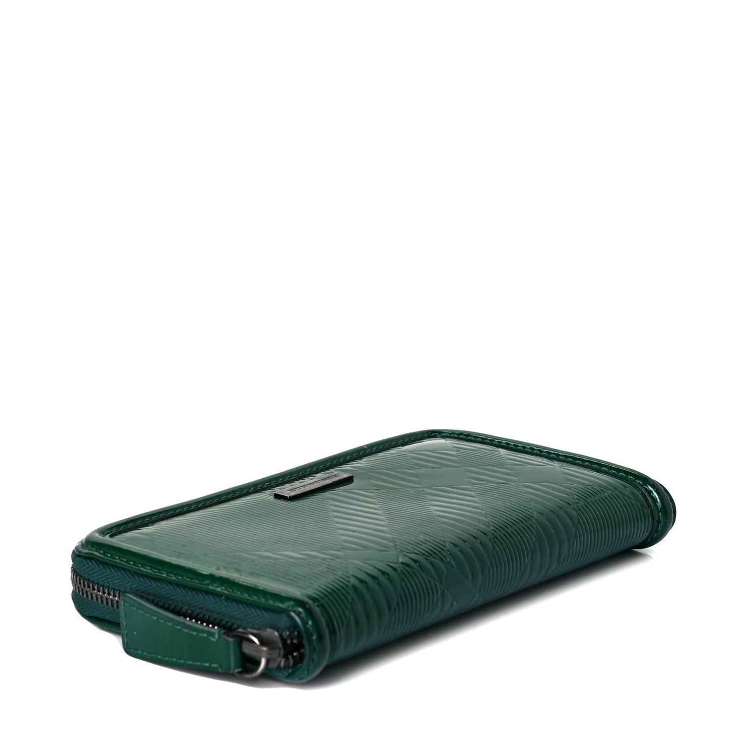 Patent Check Embossed Large Zip Around Wallet Veridian Green
