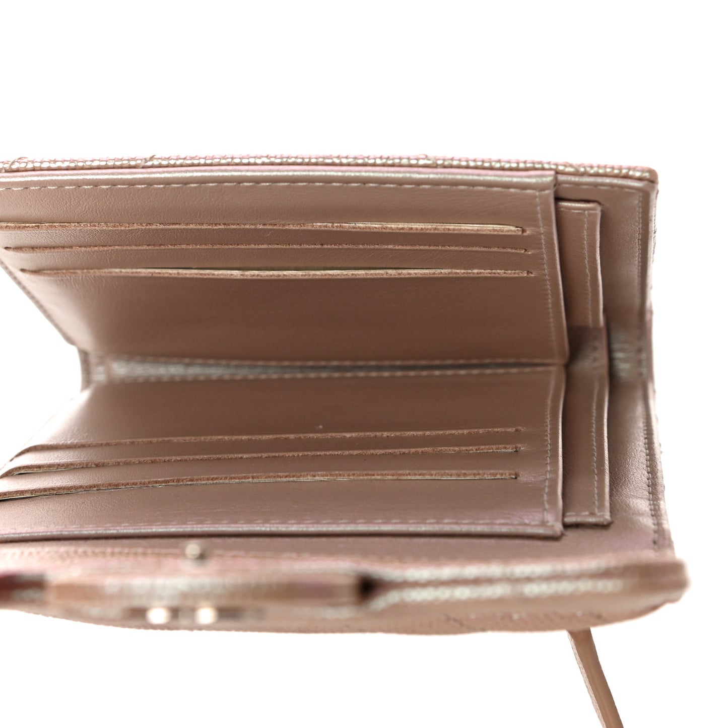 Metallic Caviar Chevron Quilted Compact Flap Wallet Light Gold