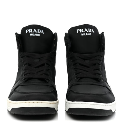 Prada Re-Nylon Gabardine Metal Triangle Logo Mens High Top Sneakers 8 Black 2 of 10