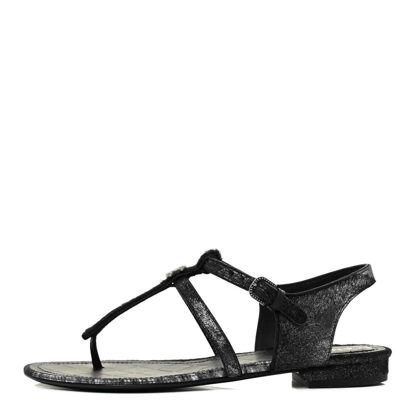 Metallic Calfskin Pony Hair CC Sandals 37 Black