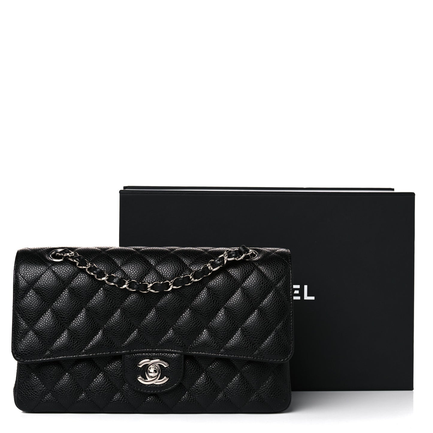 Caviar Quilted Medium Double Flap Black