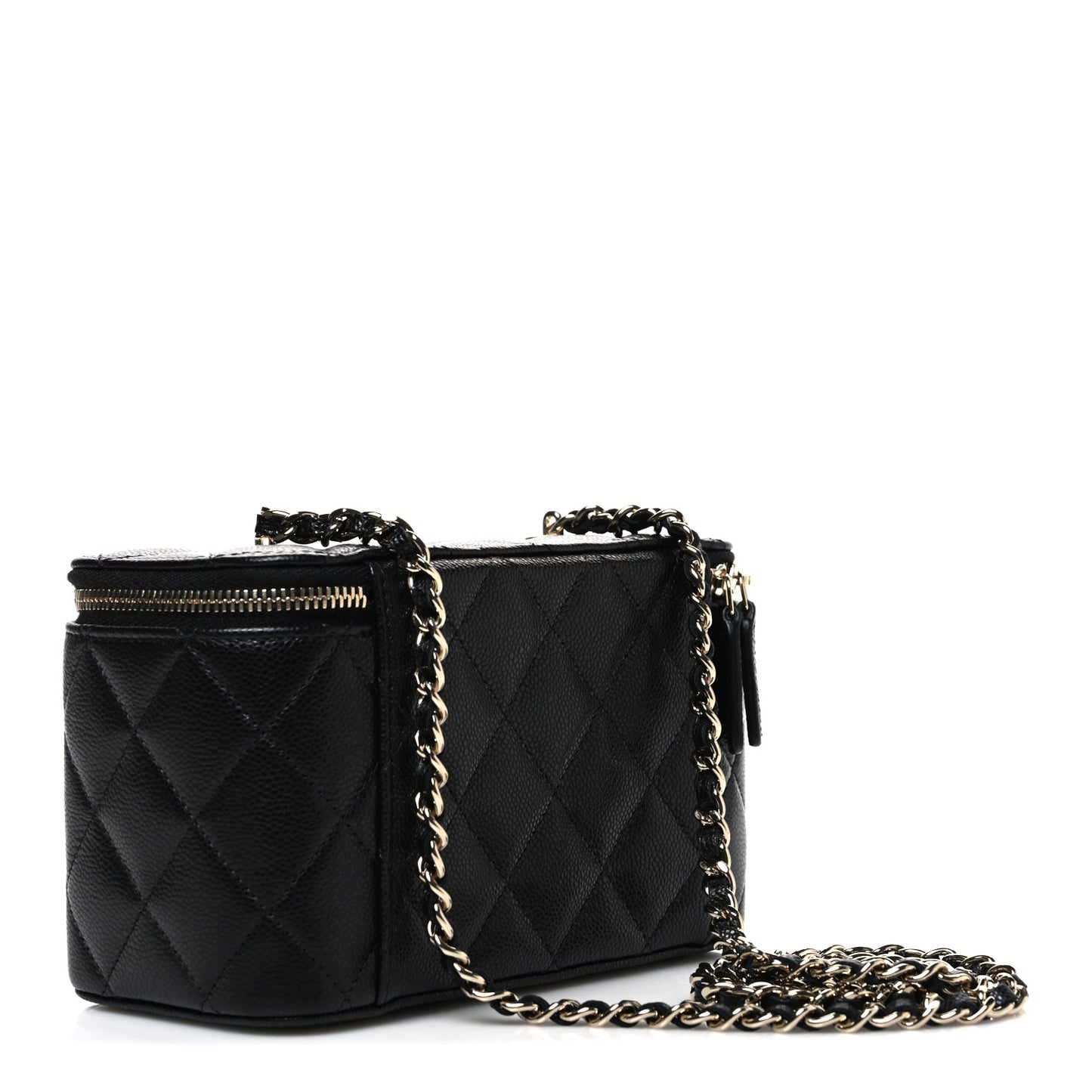 Caviar Quilted Small Vanity Case With Chain Black