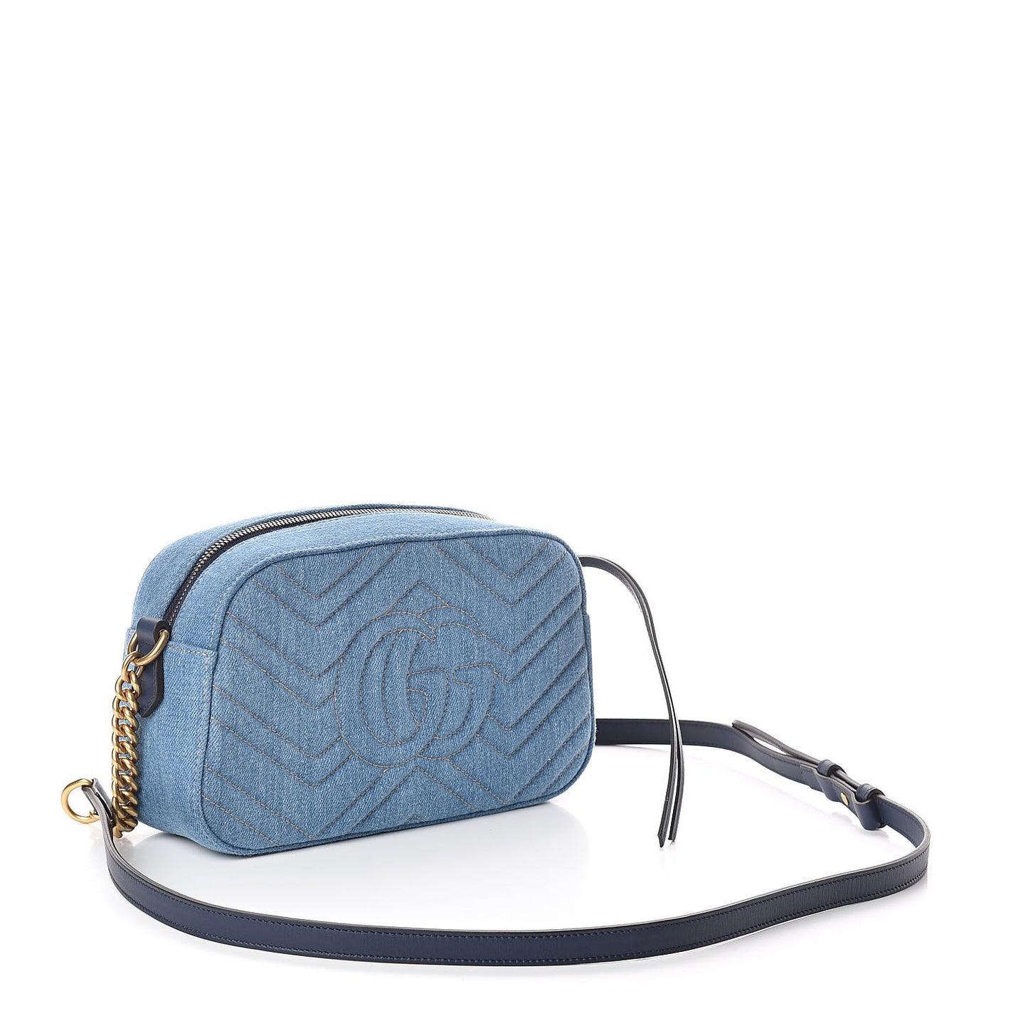 Denim Matelasse Small Pearly GG Marmont Chain Shoulder Bag Blue