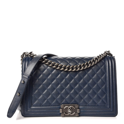 Chanel Caviar Quilted New Medium Boy Flap Dark Navy Blue 1 of 12