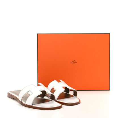 Hermes Box Calfskin Oran Sandals 38 White 11 of 11