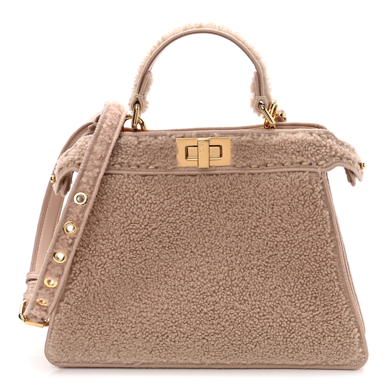 Fendi Curly Shearling Shiny Nappa Small Peekaboo I SEE U Satchel Rosa Plaster 1 of 9