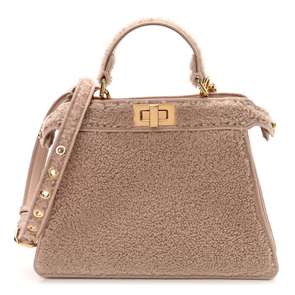 Fendi Curly Shearling Shiny Nappa Small Peekaboo I SEE U Satchel Rosa Plaster 1 of 9