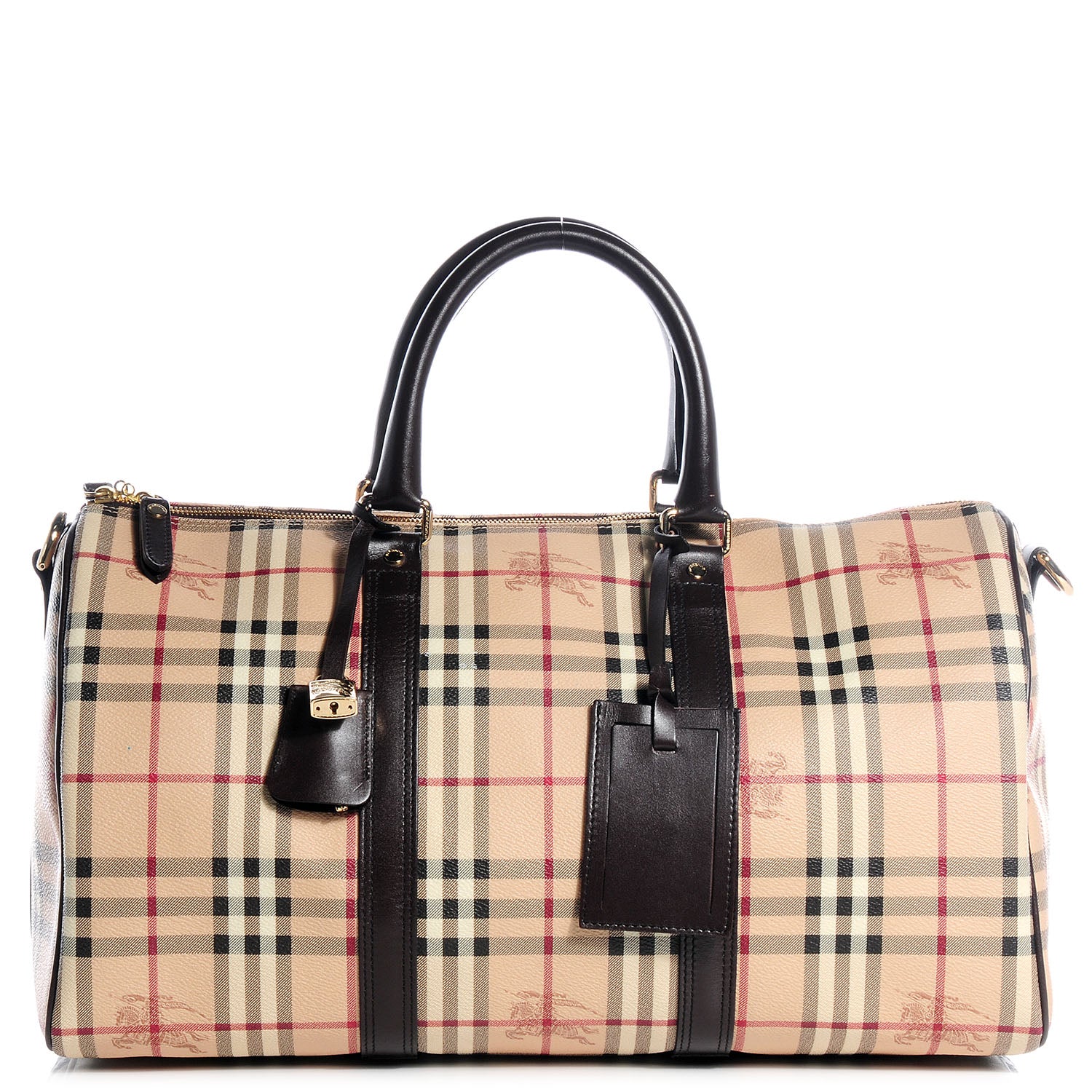 Burberry Haymarket Check Duffle Bag Dark Brown 1 of 8