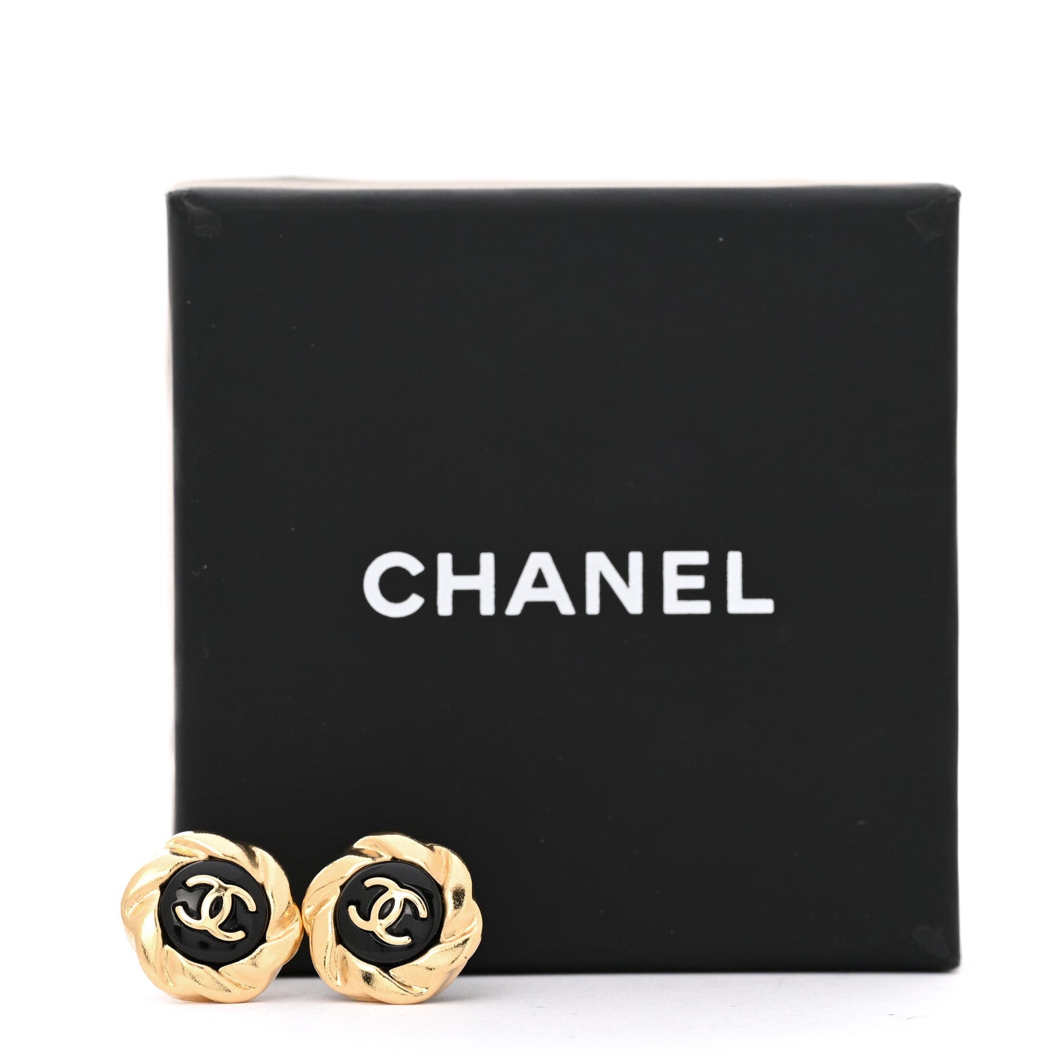 Chanel Resin CC Round Earrings Gold Black 5 of 5