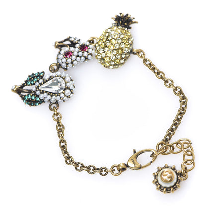 Gucci Metal Pearl Crystal Fruit Charm Bracelet Aged Gold Multicolor 2 of 3