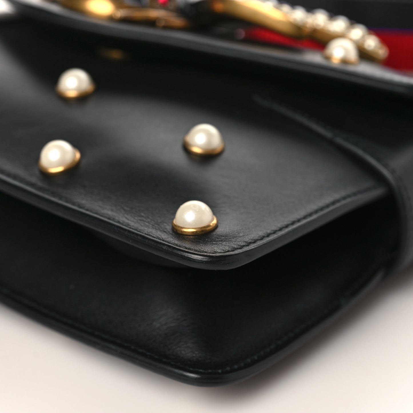 Nappa Pearl Studded Mini Queen Margaret Broadway Shoulder Bag Black