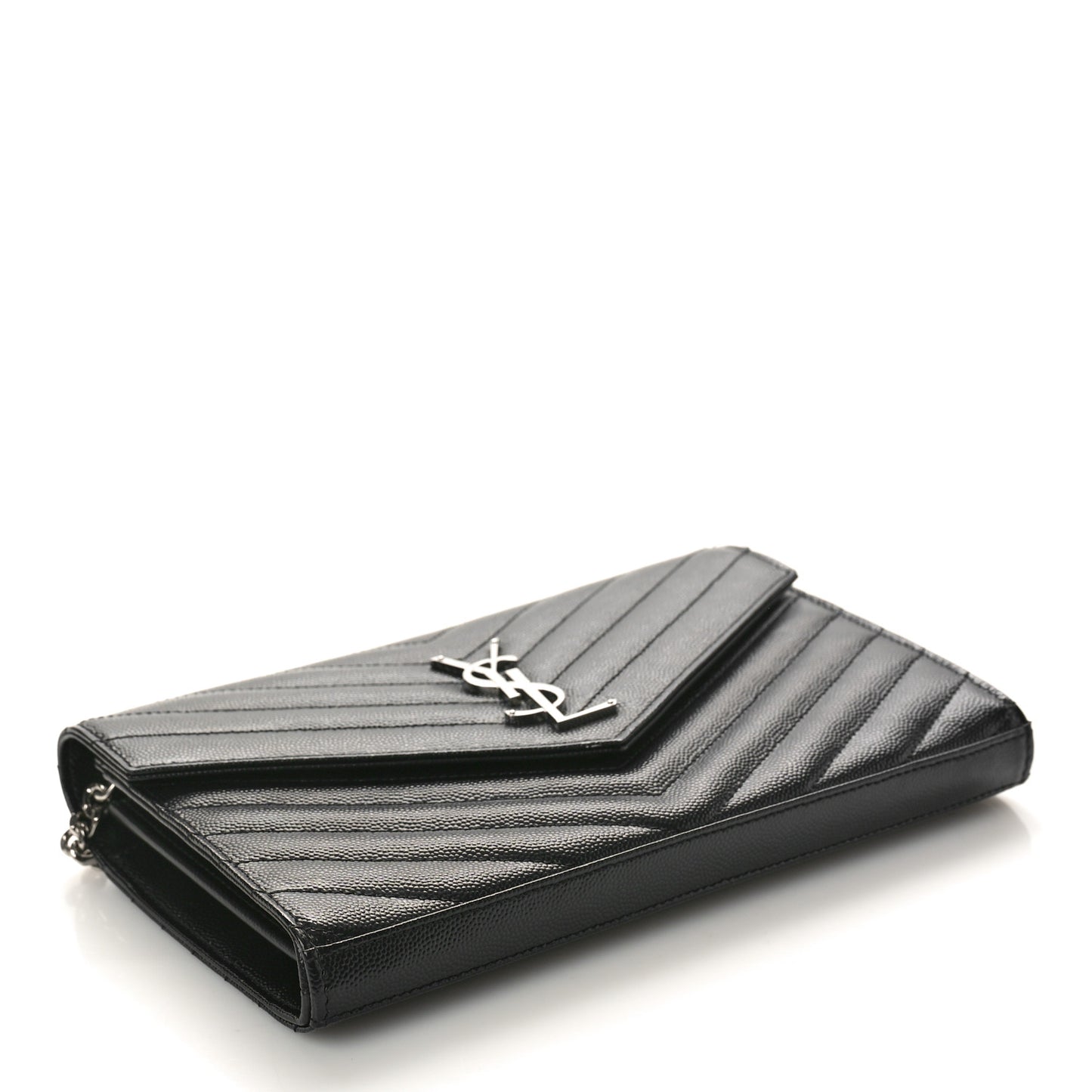 Grain De Poudre Matelasse Chevron Monogram Chain Wallet Black