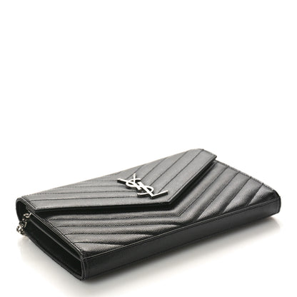 Saint Laurent Grain De Poudre Matelasse Chevron Monogram Chain Wallet Black 4 of 9