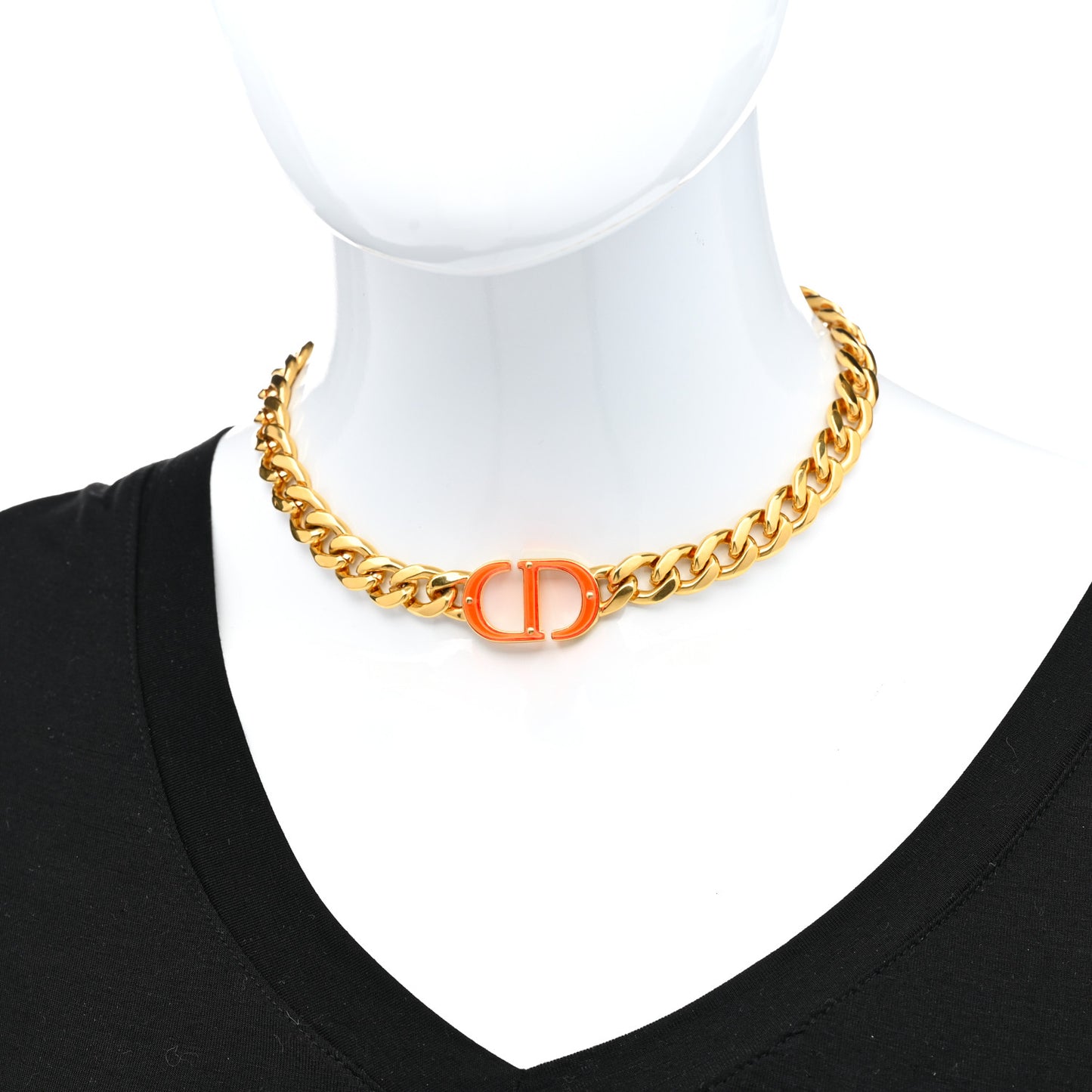Metal CD Choker Necklace Gold Orange