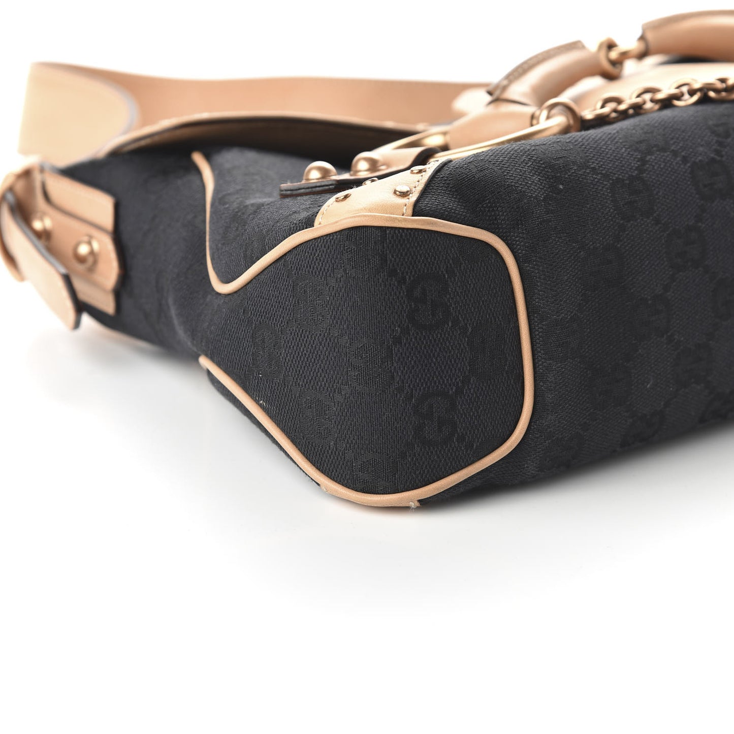 Monogram Horsebit Chain Studded Flap Shoulder Bag Black