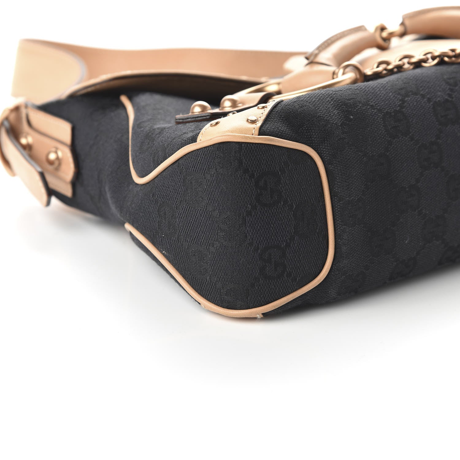 Gucci Monogram Horsebit Chain Studded Flap Shoulder Bag Black 6 of 10