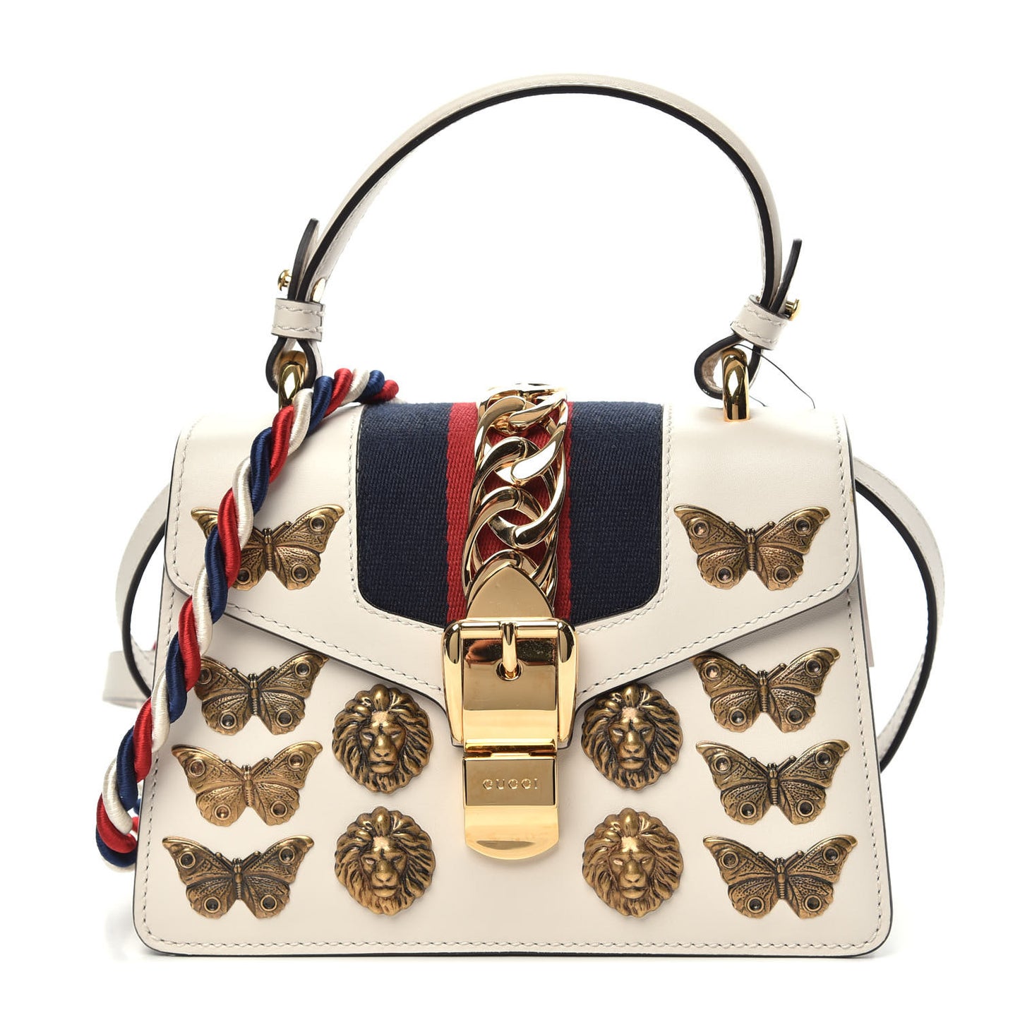 Calfskin Animal Studs Mini Sylvie Top Handle Bag White