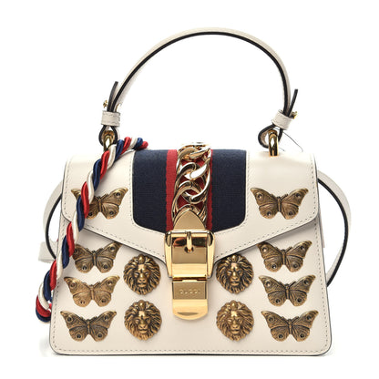 Gucci Calfskin Animal Studs Mini Sylvie Top Handle Bag White 1 of 10