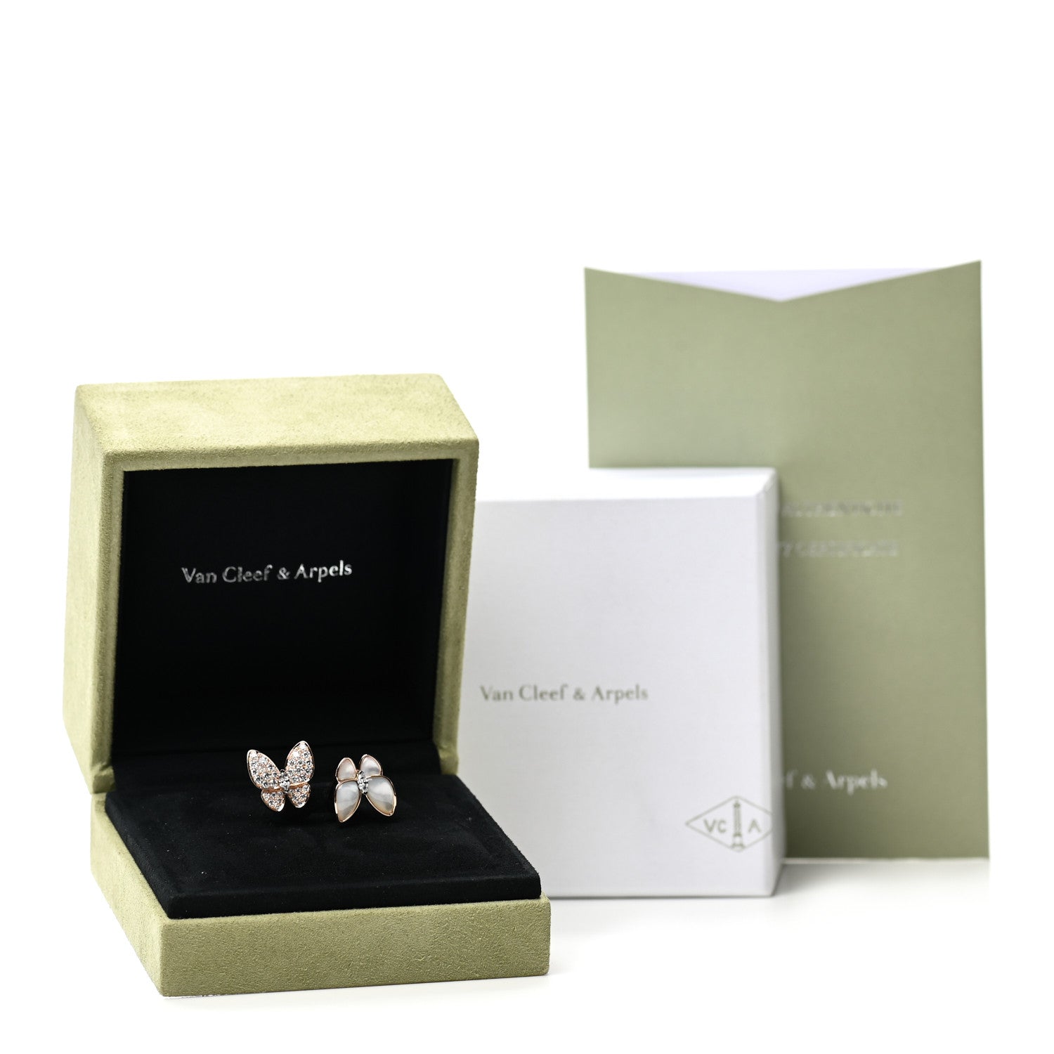Van Cleef & Arpels 18K Rose Gold Diamond Mother of Pearl Two Butterfly Between The Finger Ring 50 5.25 6 of 6