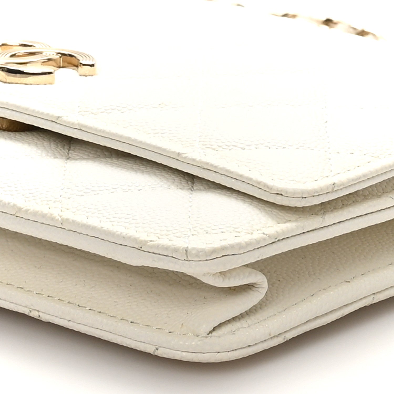 Chanel Caviar Quilted Striated CC Wallet on Chain WOC White 10 of 12