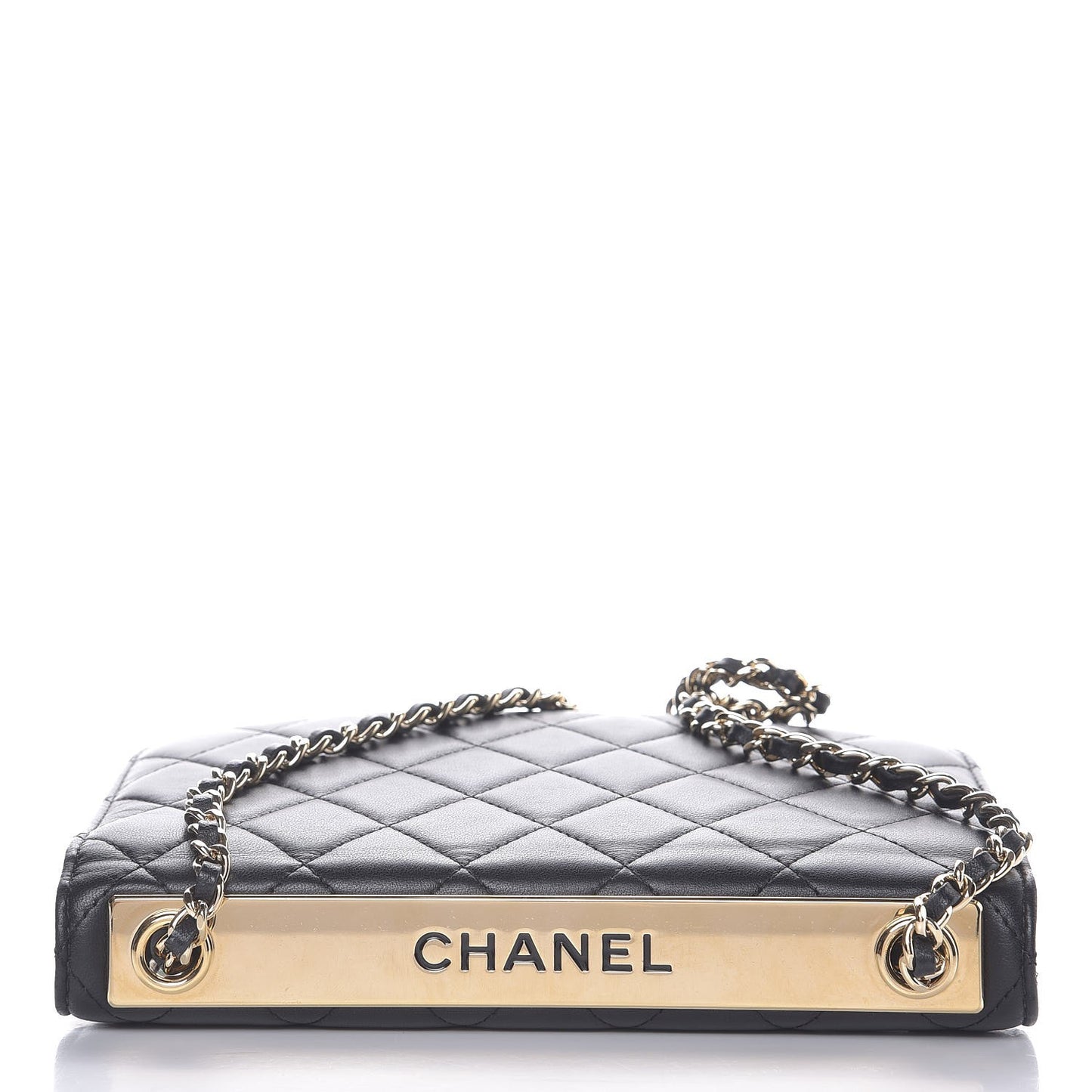 Lambskin Quilted Trendy CC Wallet On Chain WOC Black