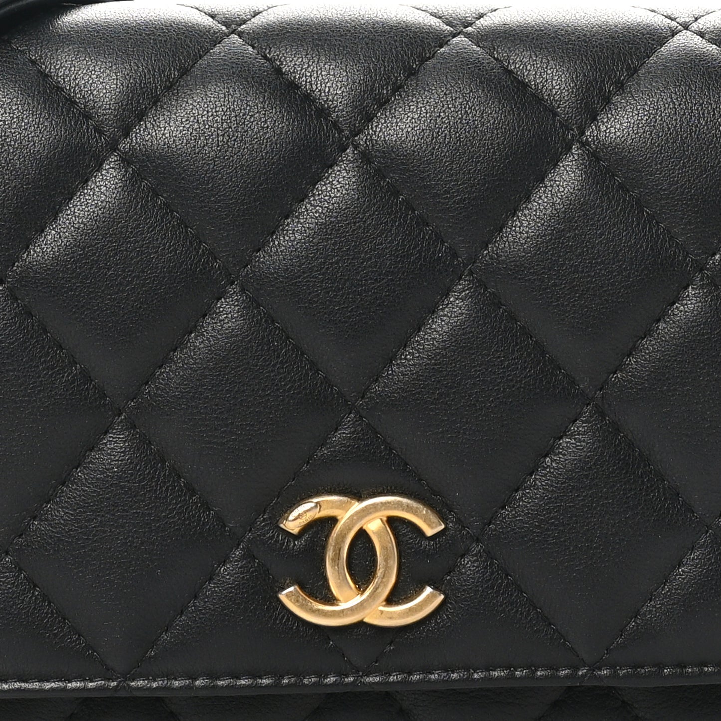 Calfskin Quilted Pearl Wallet On Chain WOC Black