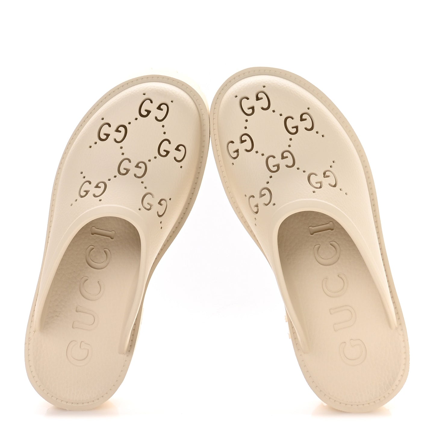 Rubber GG Monogram Perforated Elea Platform 55mm Lug Sole Sandals 38 Mystic White