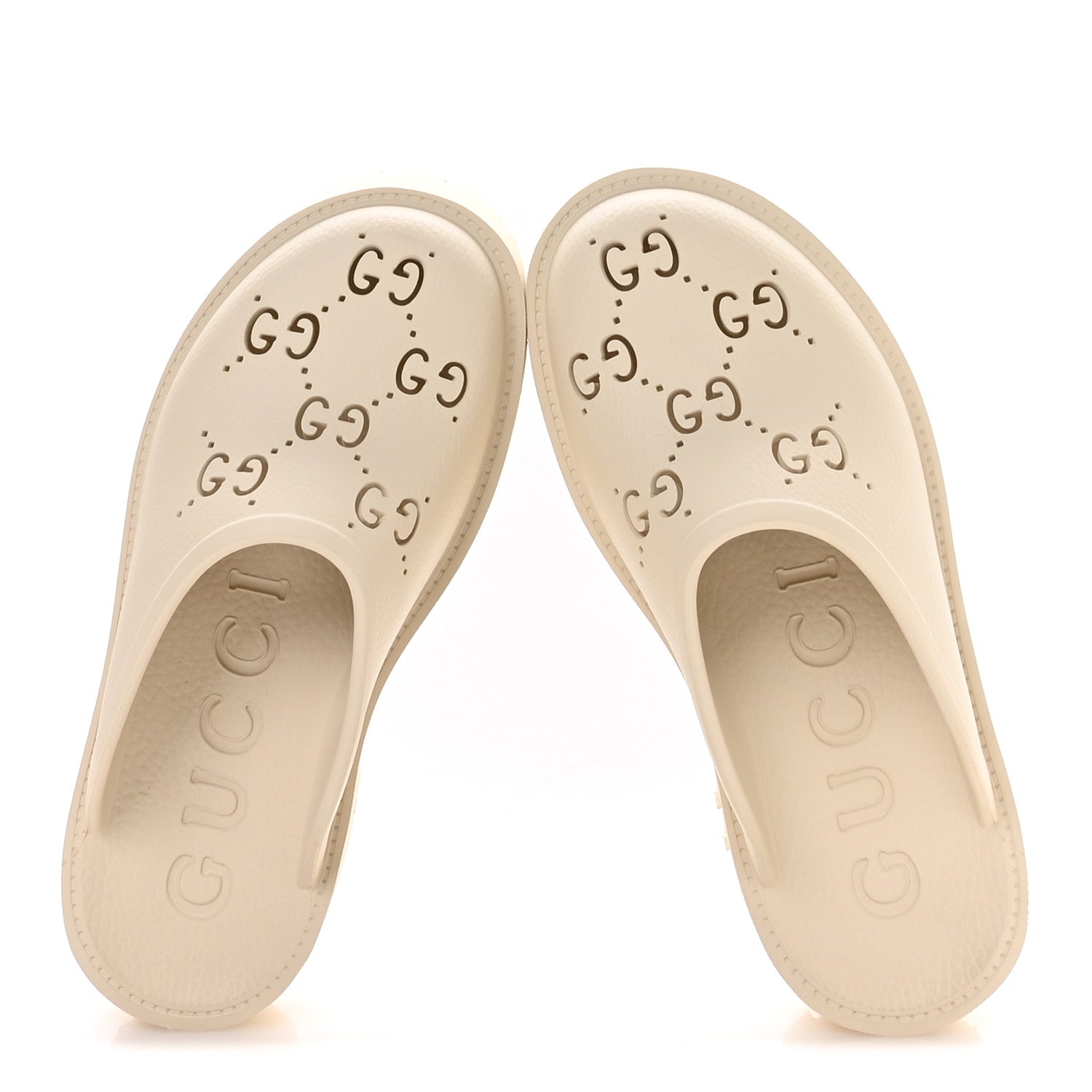 Gucci Rubber GG Monogram Perforated Elea Platform 55mm Lug Sole Sandals 38 Mystic White 2 of 9