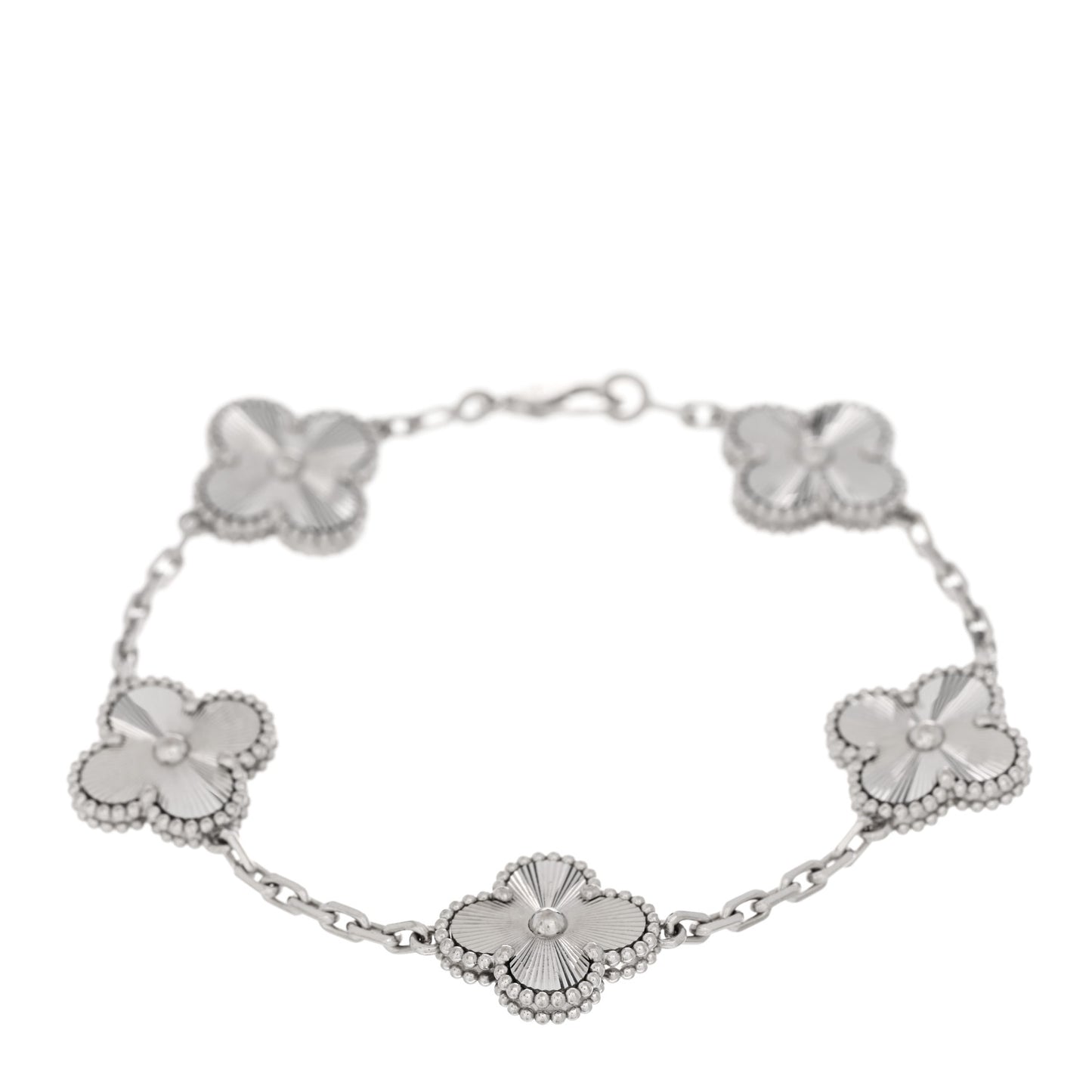 18K White Gold 5 Motifs Guilloche Vintage Alhambra Bracelet