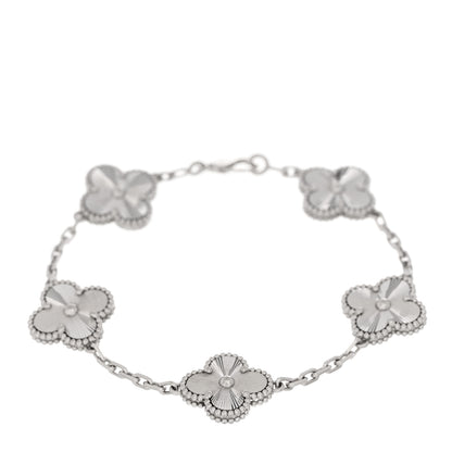 Van Cleef & Arpels 18K White Gold 5 Motifs Guilloche Vintage Alhambra Bracelet 1 of 4