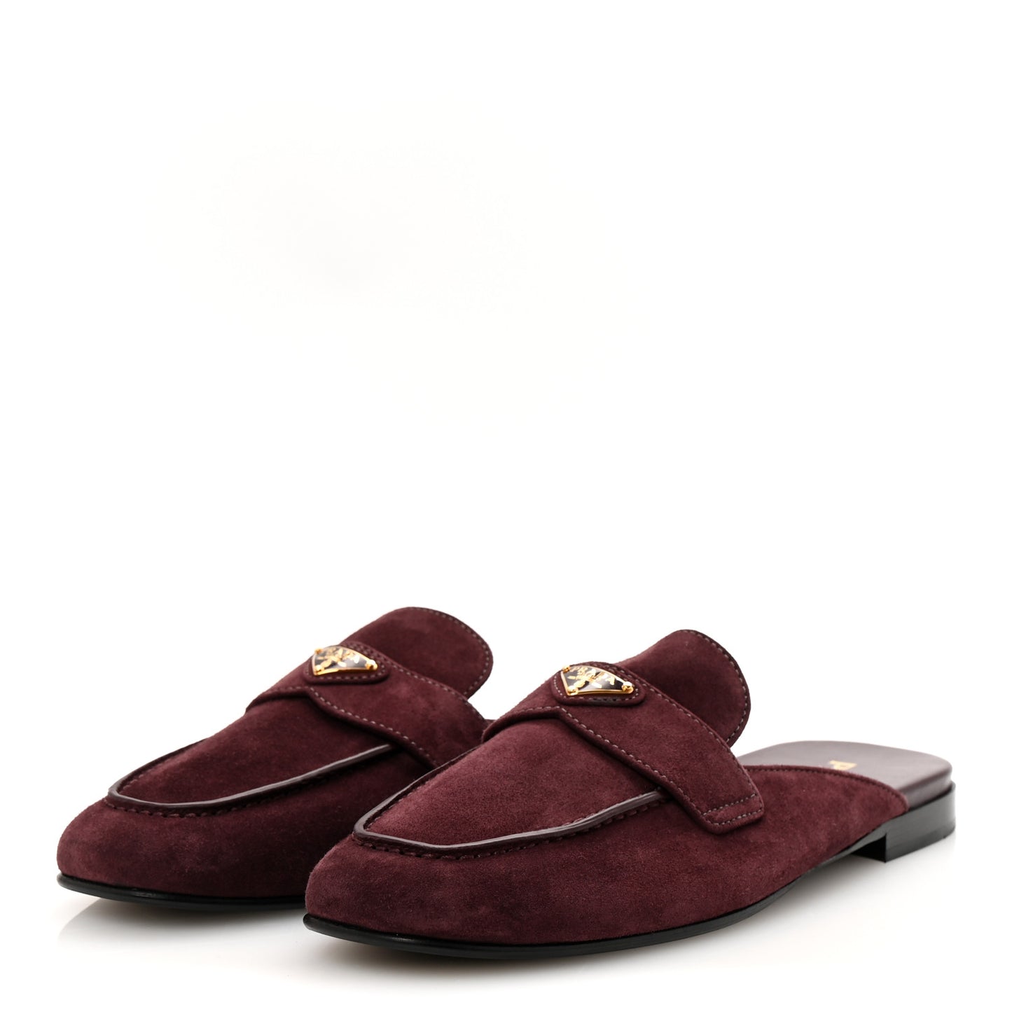 Suede Metal Triangle Logo 10mm Loafer Mules 38.5 Bordeaux