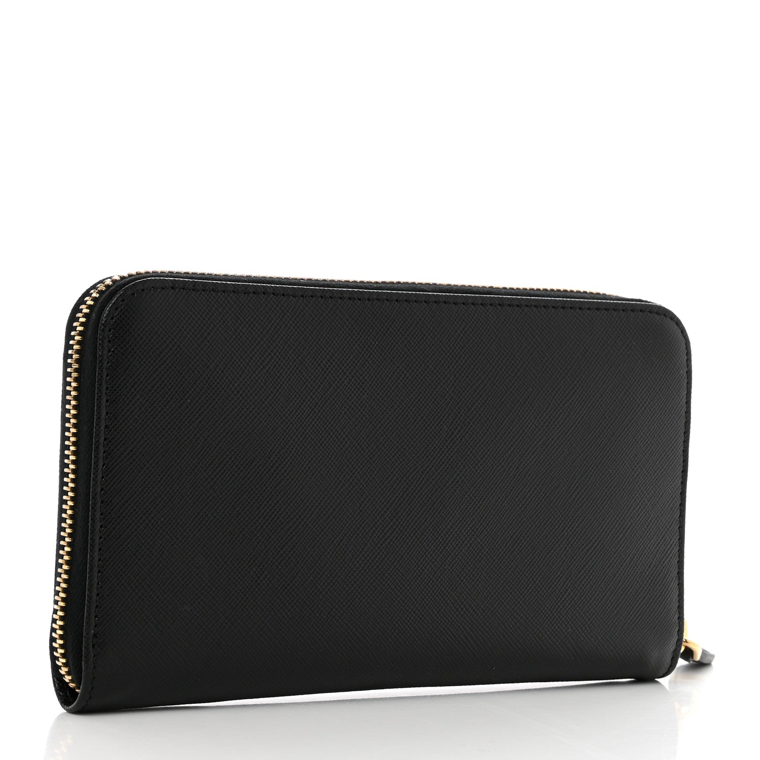 Prada Saffiano Metal Large Zip Around Travel Wallet Black 3 of 7