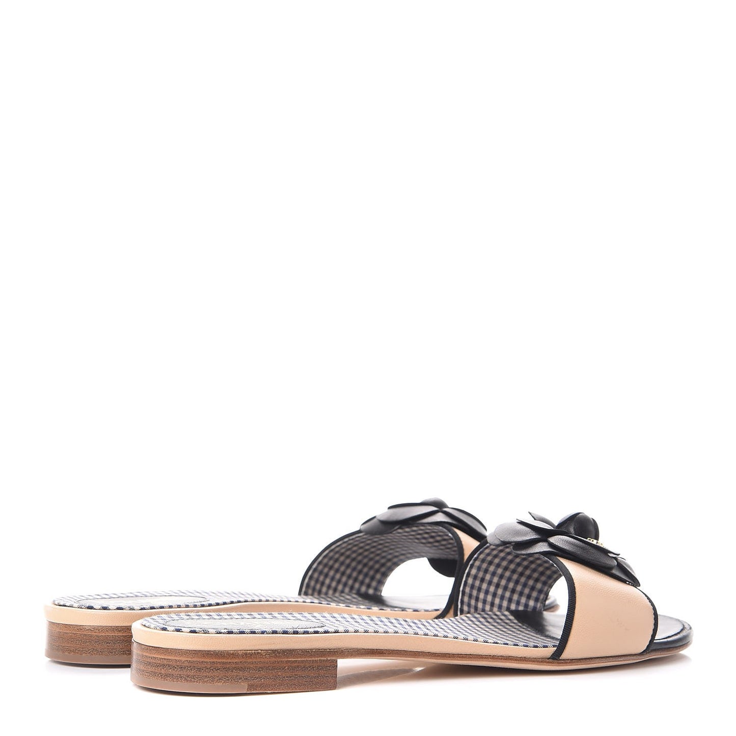 Calfskin Camellia Sandal Mules 41 Beige Black