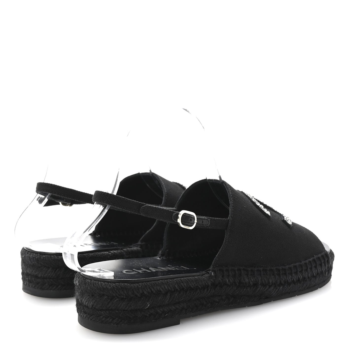 Canvas Strass CC Espadrille Slingback Sandals 39 Black