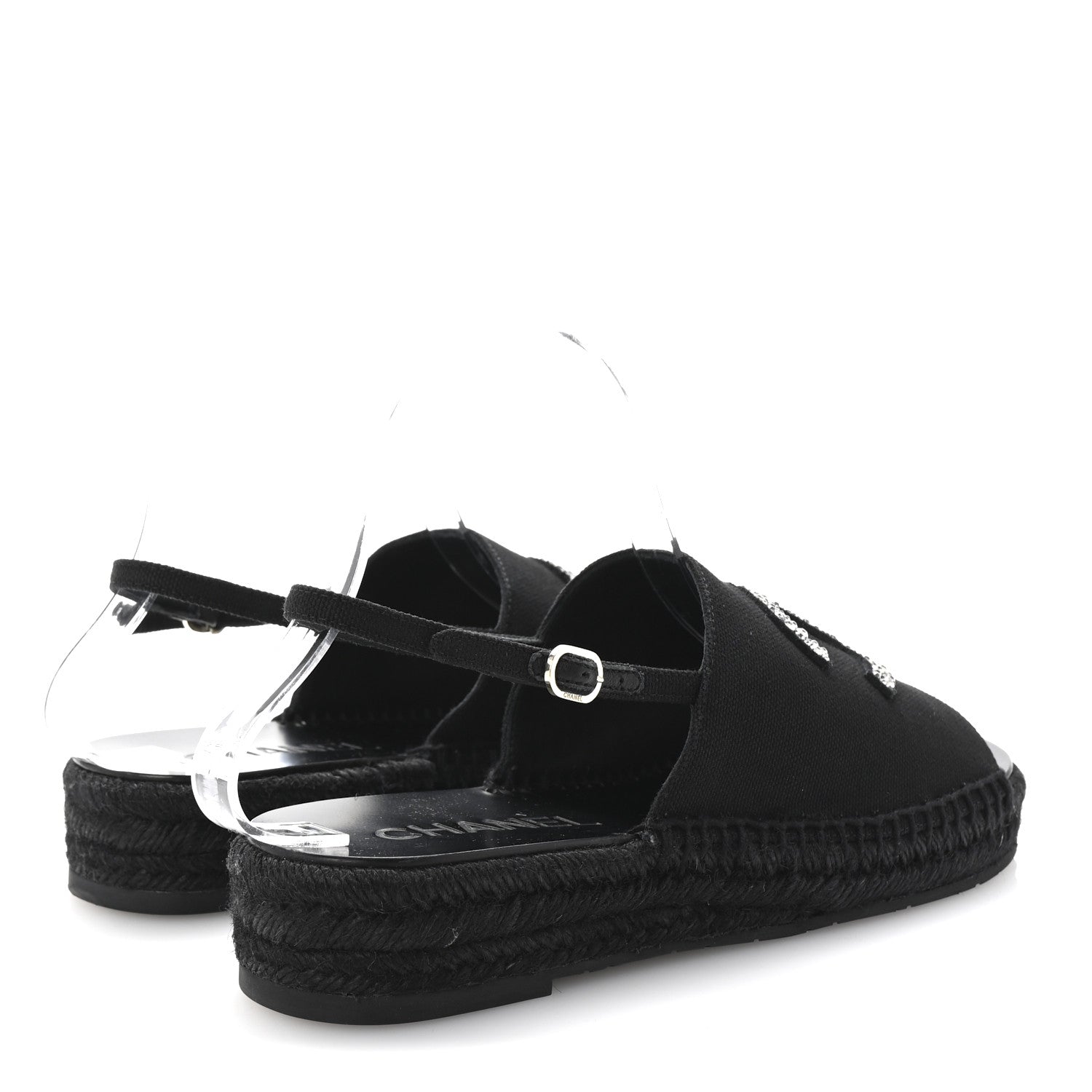 Chanel Canvas Strass CC Espadrille Slingback Sandals 39 Black 5 of 10