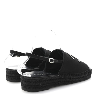 Chanel Canvas Strass CC Espadrille Slingback Sandals 39 Black 5 of 10