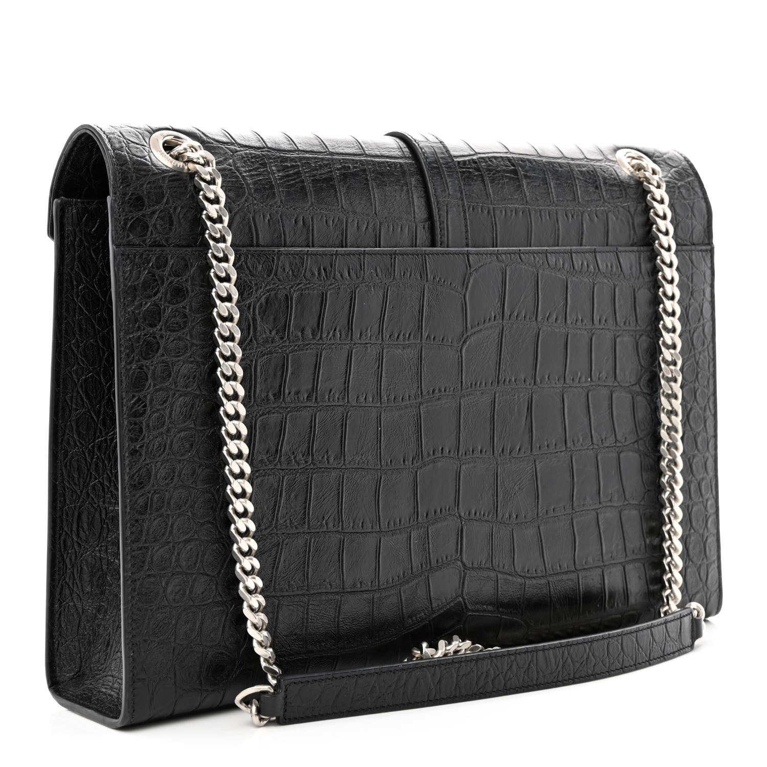 Saint Laurent Calfskin Crocodile Embossed Large Monogram Envelope Chain Shoulder Bag Black 3 of 10