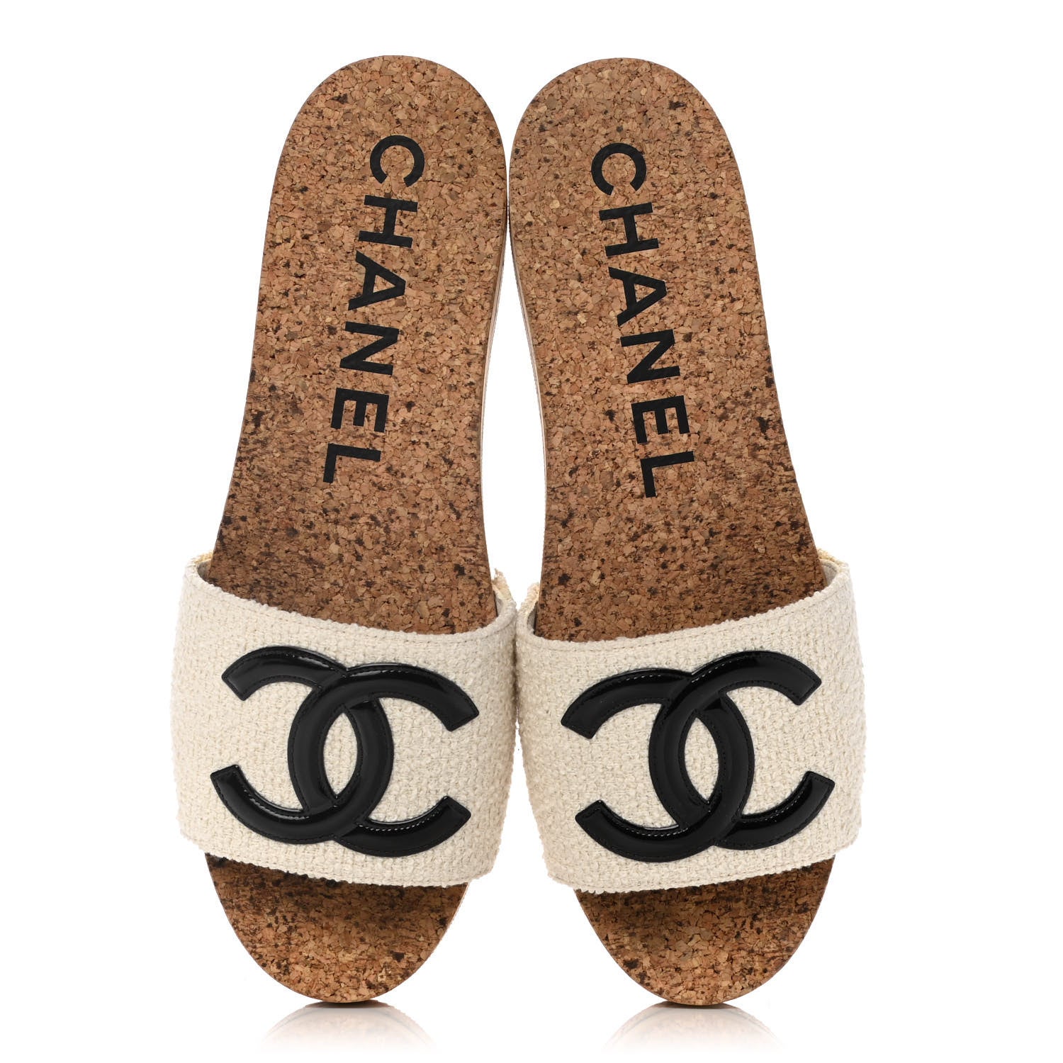 Chanel Tweed Cork CC Mule Sandal 40 White 5 of 10